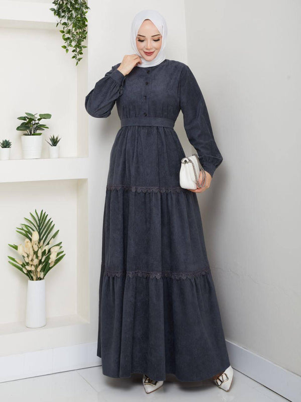 فستان قماش مخمل لون رمادي